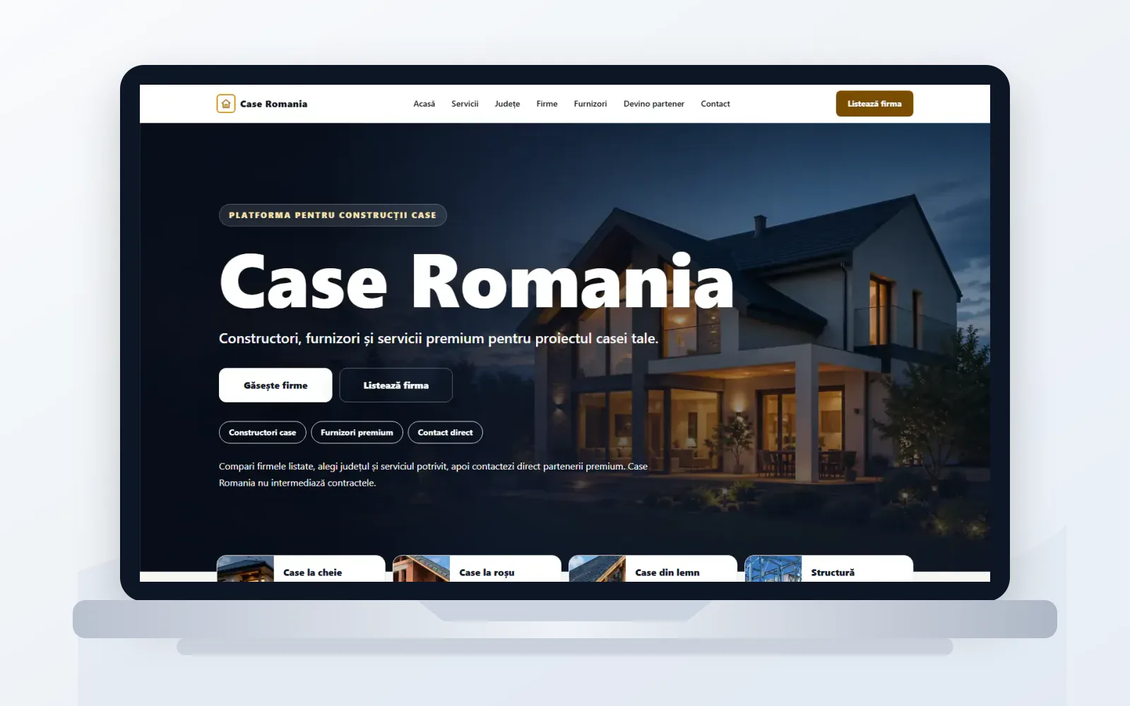 Mockup desktop cu platforma Case Romania realizată de BrandWave
