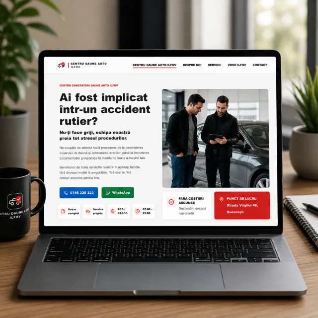 Mockup desktop cu site-ul Centru Daune Auto Ilfov realizat de BrandWave