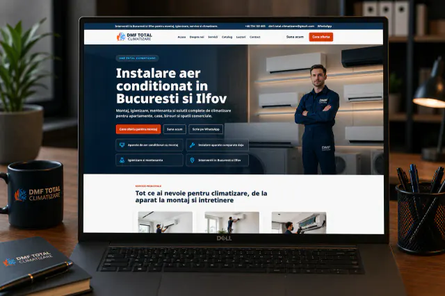Mockup desktop cu site-ul DMF Climatizare realizat de BrandWave