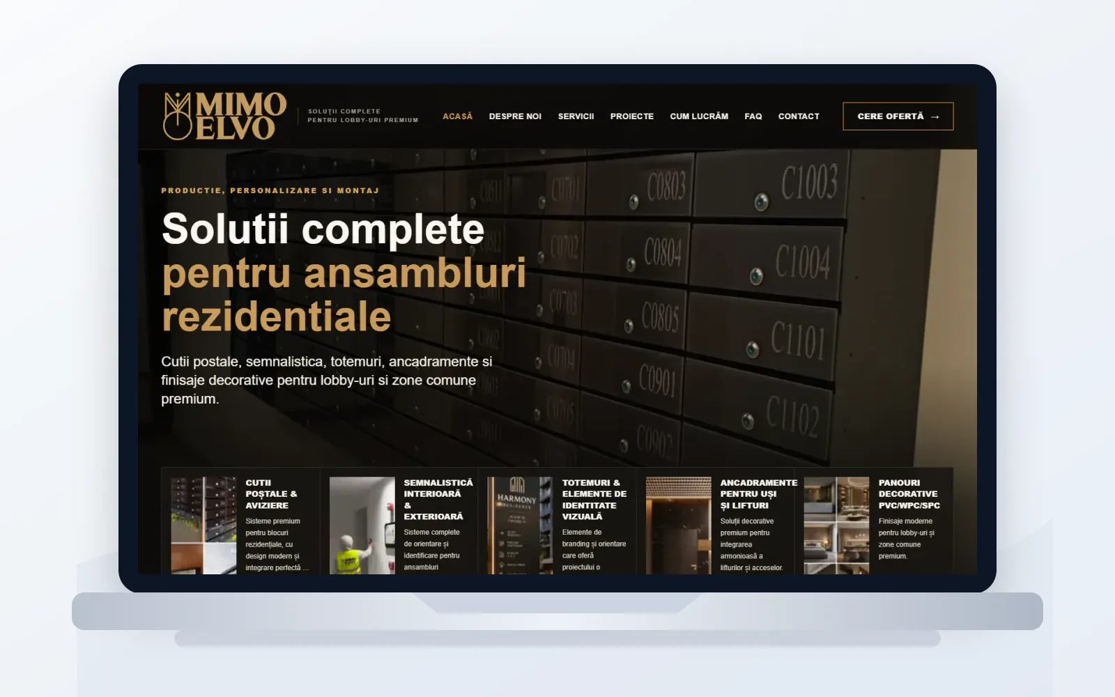 Mockup desktop cu site-ul Mimo Elvo realizat de BrandWave