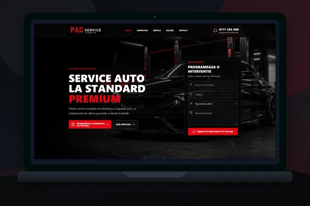 Mockup desktop cu site-ul PAC Service realizat de BrandWave